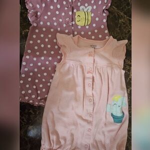 Carter's Plum and Light Pink Baby Rompers with Bee 🐝 and Cactus🌵~12M